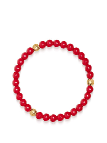 Nialaya Men's Beaded Bracelet 6mm Red Jade Bracelet with Gold Balls 6mm Red Jade Bracelet with Gold Balls